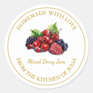 Gold Homemade Mixed Berry Jam Label   White