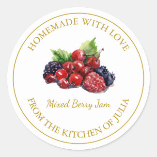 Gold Homemade Mixed Berry Jam Label | White