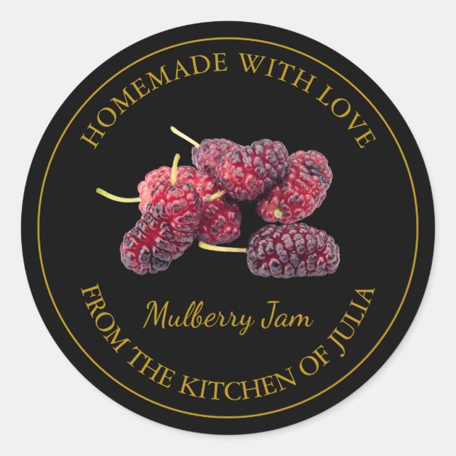 Gold Homemade Mulberry Jam Label | Black (Front)