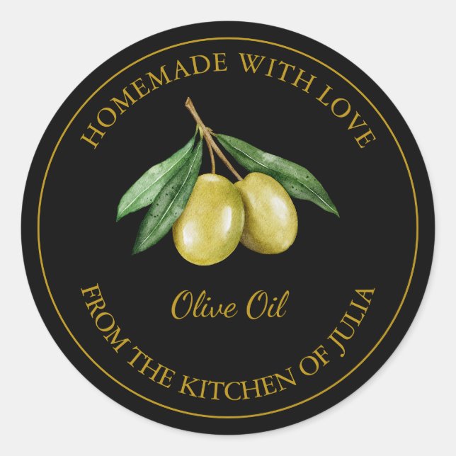 Gold Homemade Olive Oil Label | Black (Front)