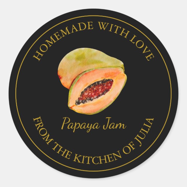 Gold Homemade Papaya Jam Label | Black (Front)