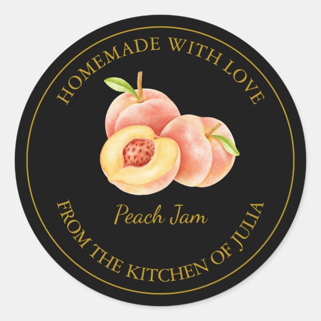 Gold Homemade Peach Jam Label | Black (Front)