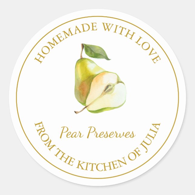 Gold Homemade Pear Preserves Label | White (Front)