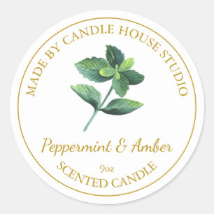 Gold Homemade Peppermint Candle Label   White