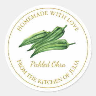 Gold Homemade Pickled Okra Label White