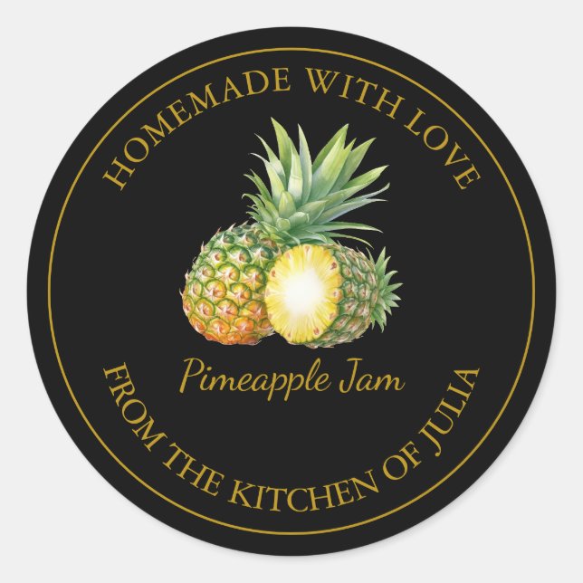 Gold Homemade Pineapple Jam Label | Black (Front)