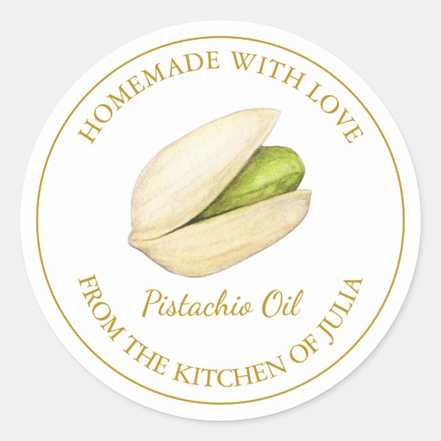 Gold Homemade Pistachio Oil Label | White (Front)