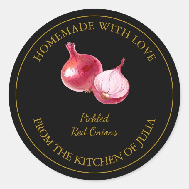 Gold Homemade Red Onion Pickle Label | Black (Front)