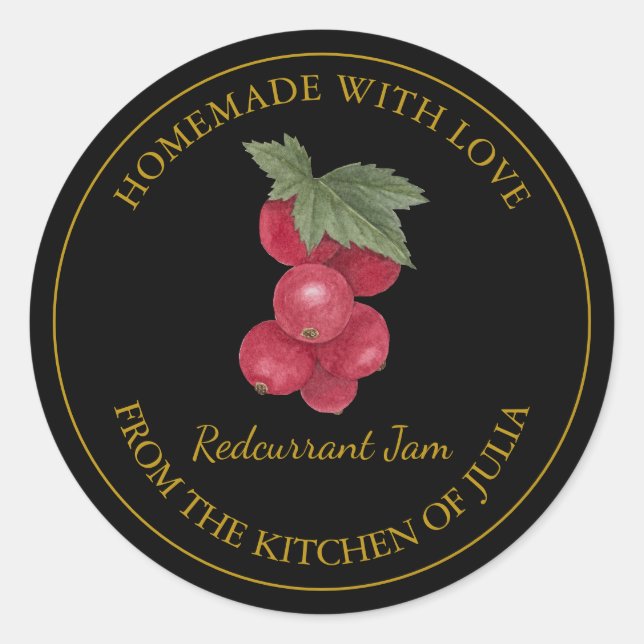 Gold Homemade Redcurrant Jam Label | Black (Front)