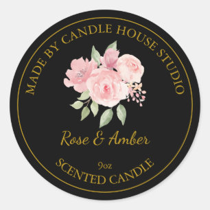 Gold Homemade Rose Candle Label Black