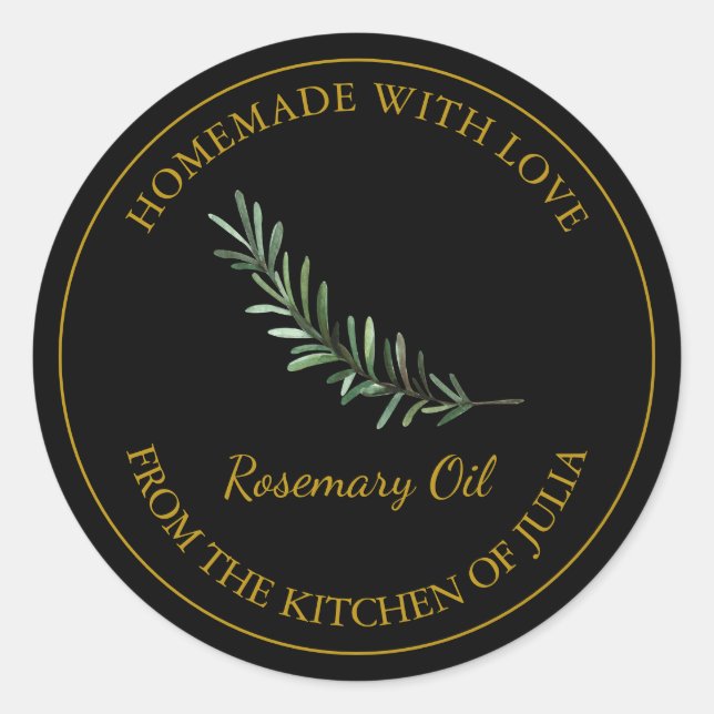 Gold Homemade Rosemary Oil Label | Black (Front)