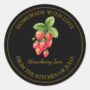 Gold Homemade Strawberry Jam Label   Black