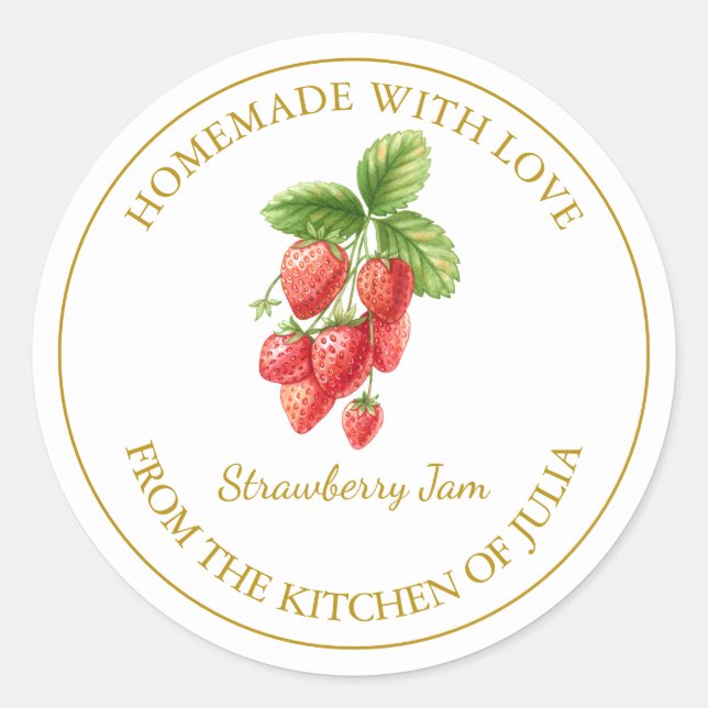 Gold Homemade Strawberry Jam Label | White (Front)