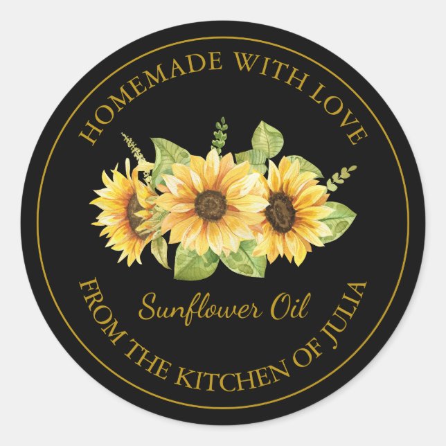 Gold Homemade Sunflower Oil Label | Black (Front)
