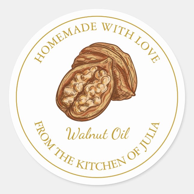 Gold Homemade Walnut Oil Label | White (Front)