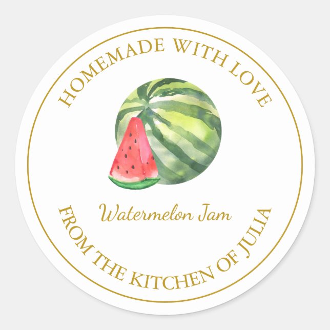 Gold Homemade Watermelon Jam Label | White (Front)