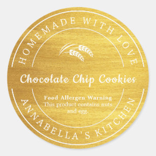Gold Homemade with Love Food Allergen Warning Classic Round Sticker
