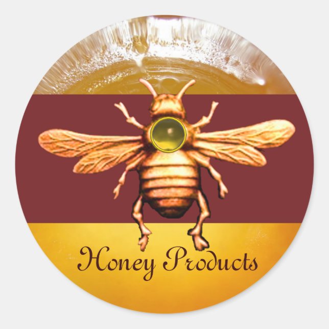 GOLD HONEY BEE / BEEKEEPER BEEKEEPING CLASSIC ROUND STICKER (Front)