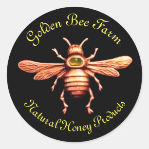GOLD HONEY BEE / BEEKEEPER BEEKEEPING CLASSIC ROUND STICKER