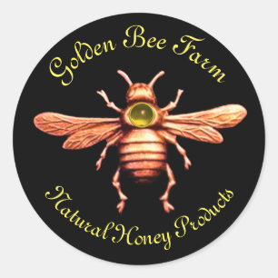 GOLD HONEY BEE / BEEKEEPER BEEKEEPING CLASSIC ROUND STICKER