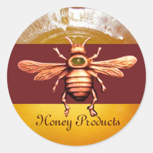 GOLD HONEY BEE / BEEKEEPER BEEKEEPING CLASSIC ROUND STICKER