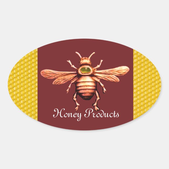 GOLD HONEY BEE / BEEKEEPER BEEKEEPING OVAL STICKER (Front)