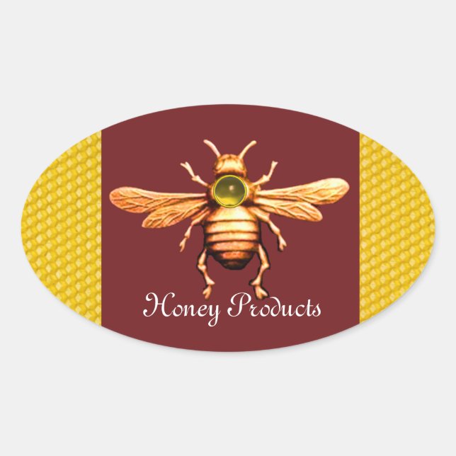 GOLD HONEY BEE / BEEKEEPER BEEKEEPING OVAL STICKER (Front)