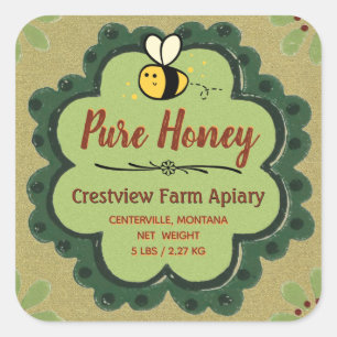 Gold Honey Bee Country Style 5 lbs/2.27kg Product Square Sticker