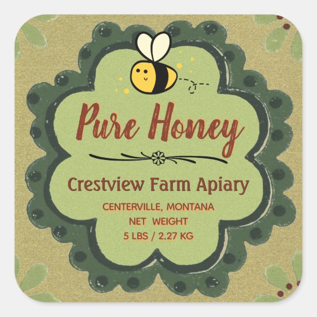 Gold Honey Bee Country Style 5 lbs/2.27kg Product Square Sticker (Front)