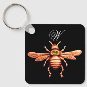 GOLD HONEY BEE MONOGRAM KEY RING