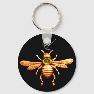 GOLD HONEY BEE MONOGRAM KEY RING
