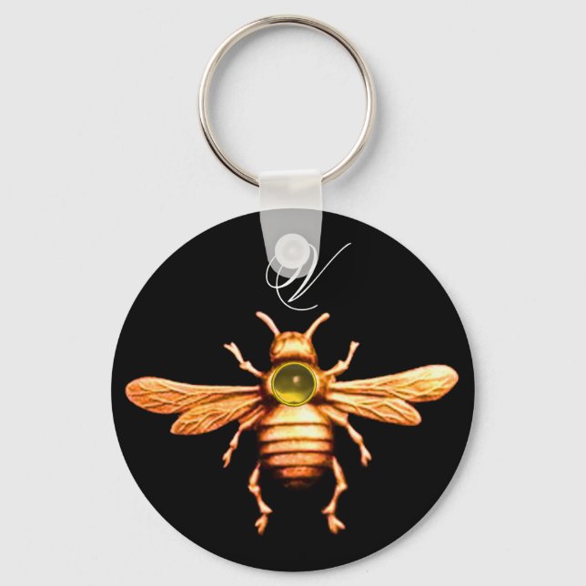 GOLD HONEY BEE MONOGRAM KEY RING (Front)