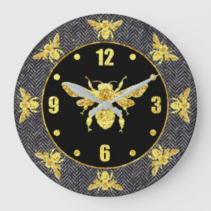 Gold Honey Bee Personalise Large Clock