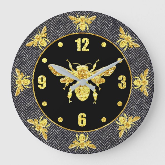 Gold Honey Bee Personalise Large Clock (Front)