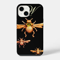 GOLD HONEY BEES, BEEKEEPER MONOGRAM Black