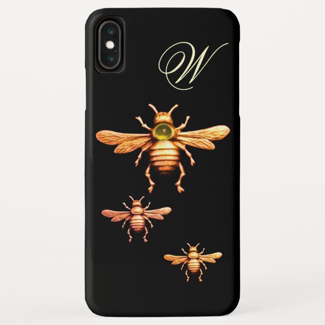 GOLD HONEY BEES MONOGRAM Black Case-Mate iPhone Case (Back)