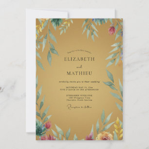 Gold Honey Foliage Eucalyptus Wedding Invitation