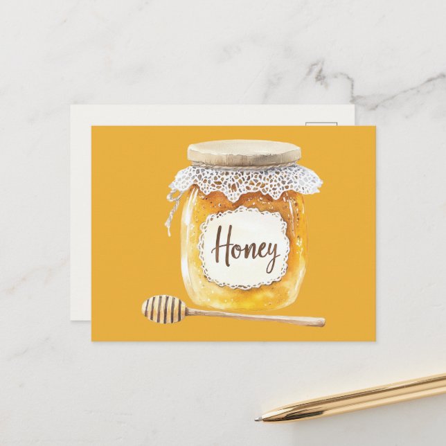 Gold Honey Jar Nourishment Postcard (Front/Back In Situ)