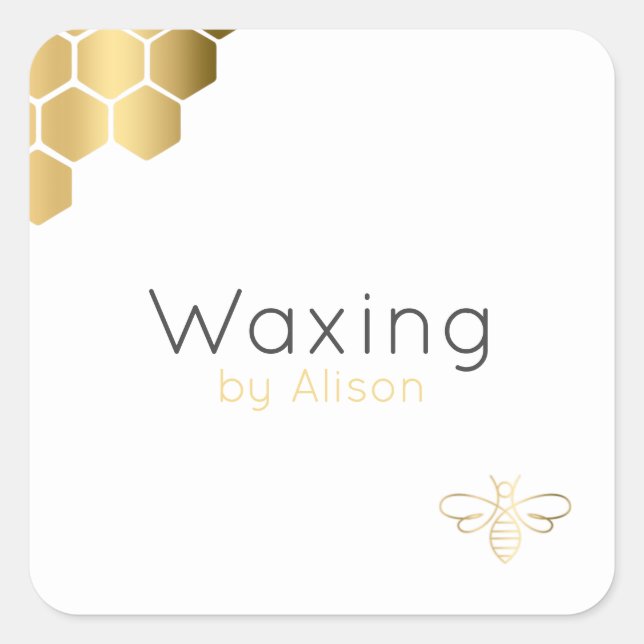 Gold honeybee waxing tech/ aesthetician  square sticker (Front)