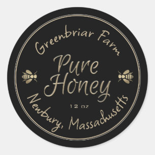 Gold Honeybees Apiary Name Gold Text Double Border Classic Round Sticker