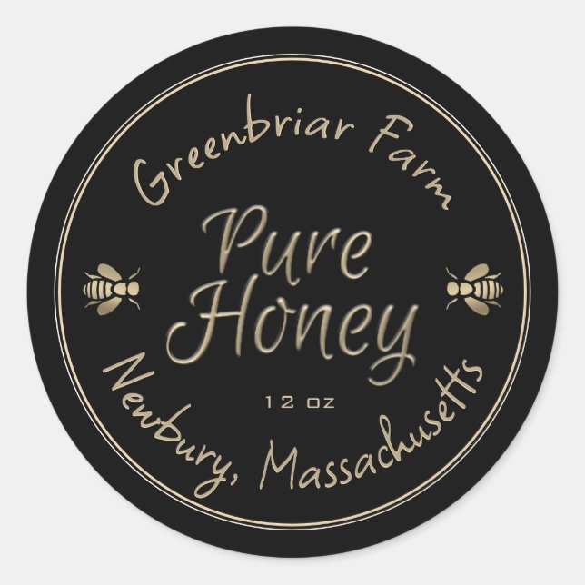 Gold Honeybees Apiary Name Gold Text Double Border Classic Round Sticker (Front)