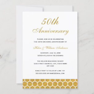Gold Honeycomb 50th Wedding Anniversary Invite