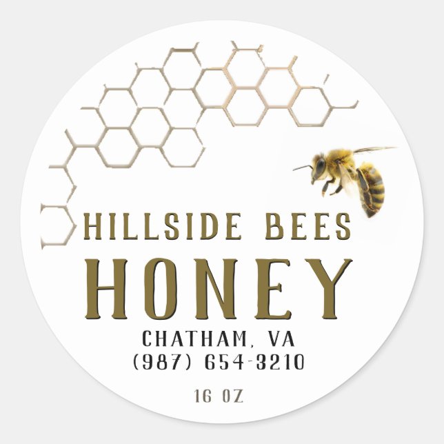 Gold Honeycomb and Bee Honey Label  (Front)