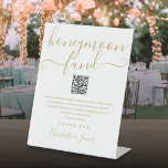 Gold Honeymoon Fund QR Code Pedestal Sign<br><div class="desc">An elegant gold honeymoon fund sign,  personalised with your special message,  names and wishing well QR code. Designed by Thisisnotme©</div>