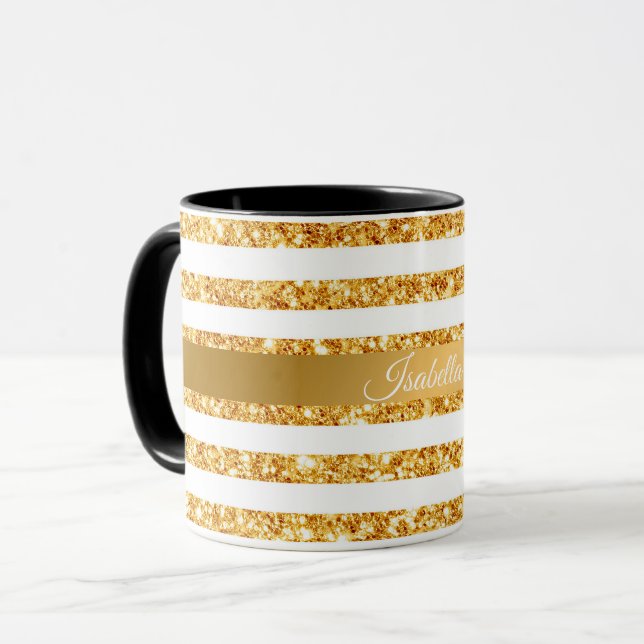 Gold Horizontal Glitter Boho Popular Collection Mug (Front Left)