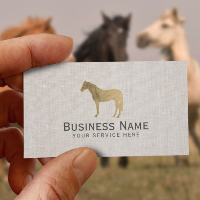 Gold Horse Equestrian Equine Elegant Linen Business Card (Creator Uploaded)