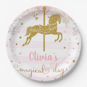 Gold horse girl birthday customised paper plate. plate