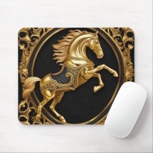 Gold horse gold and black ornamental frame mouse mat