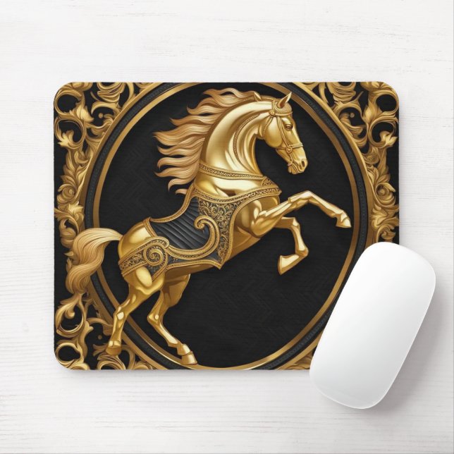 Gold horse gold and black ornamental frame mouse mat (With Mouse)