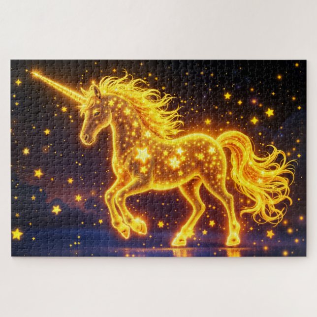 Gold horse horn fairy tale night space sky  jigsaw puzzle (Horizontal)